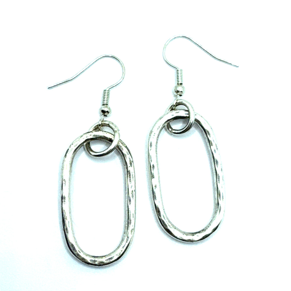 Brighton Circle Oval 2-Hoops Brushed Hammered Silver Tone Custom Earrings