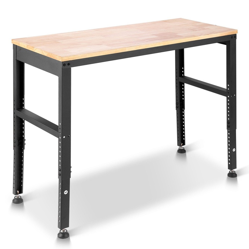 Oak Workbench: 48x20in, 1" Thick, 2000lb Steel Frame, Height-Adjustable