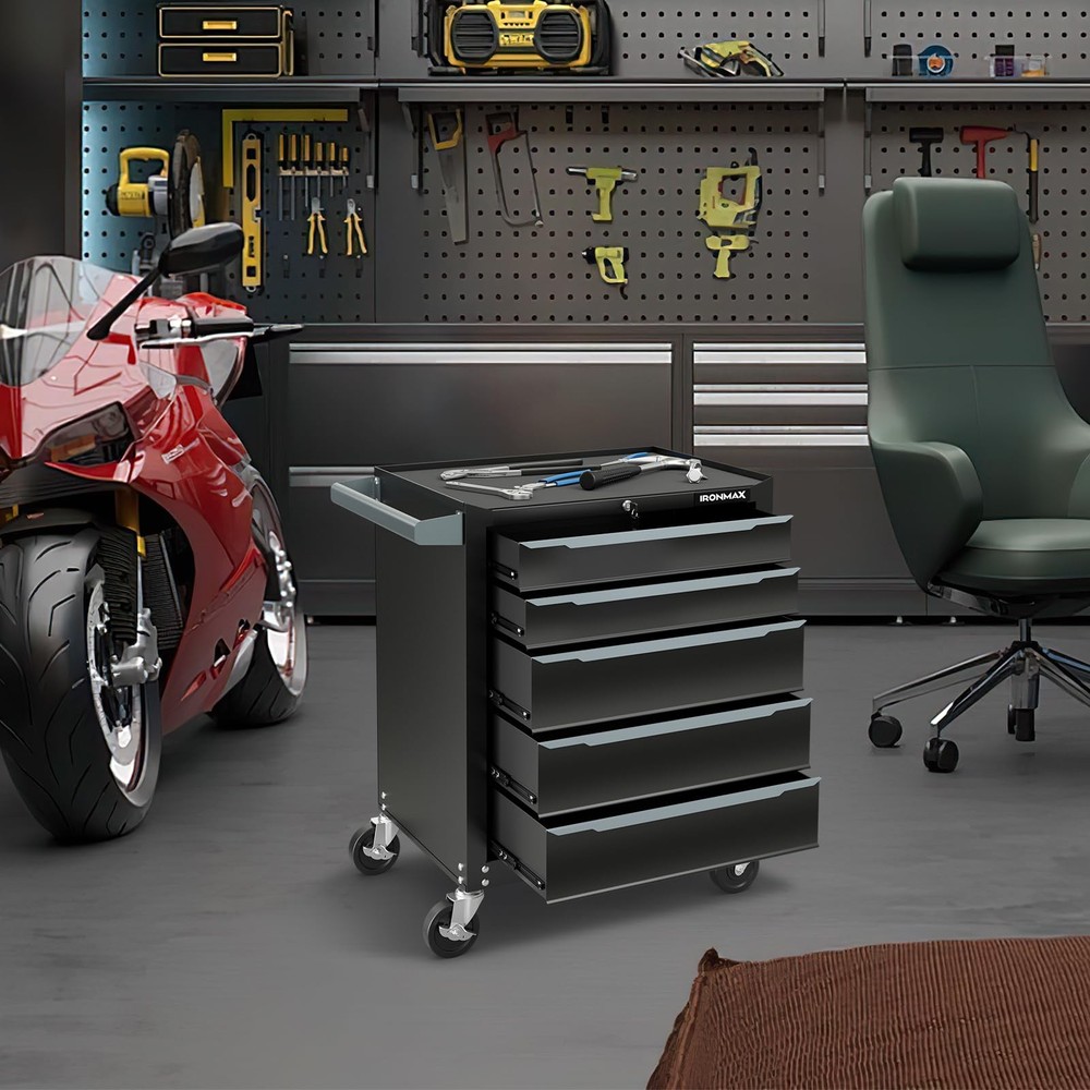 5抽屉金属工具箱带轮子锁定系统工具存储适用于车库