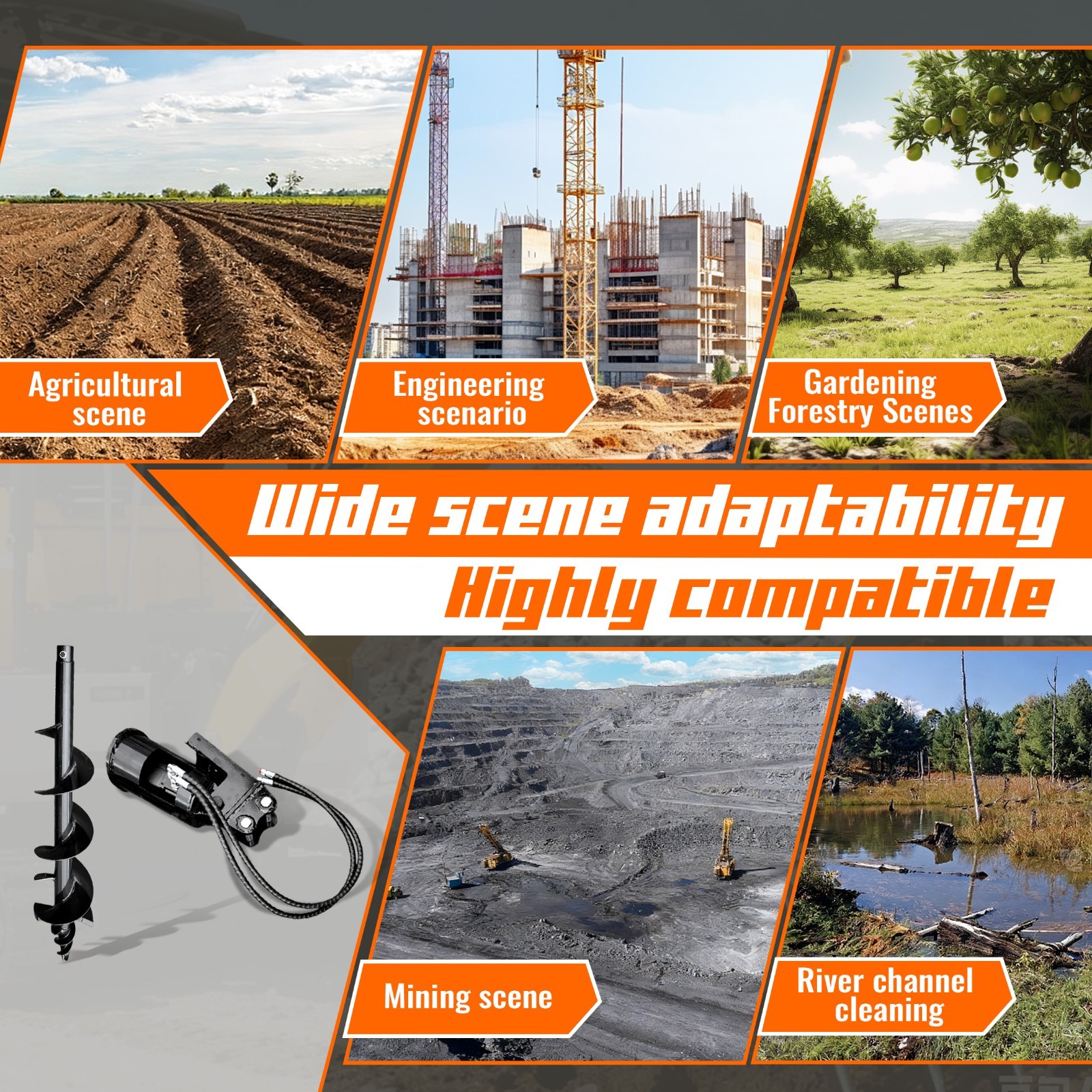 200mm Auger Drill Attachment for 1-1.5 Ton Mini Excavator