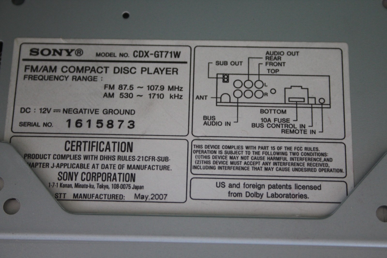 SONY CDX-GT71W CD RECEIVER IN-DASH RADIO + REMOTE + HARNESS NEW NO BOX