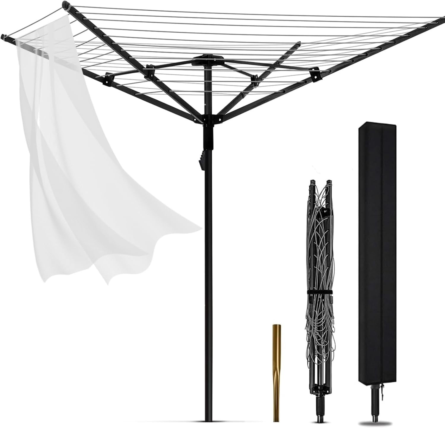 Umbrella Clothesline Outdoor Adjustable Height Drying Rack 4 Arms 12 Lines 165FT