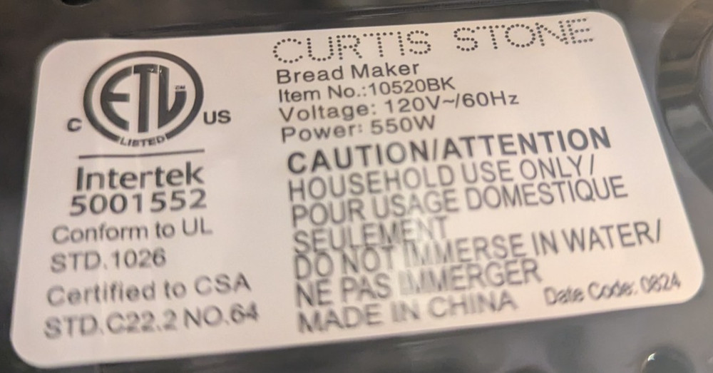 Paddle for Curtis Stone Bread Maker Model Item No 10520BK (S)