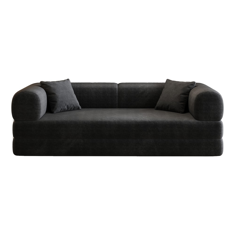 Compression Sofa, Convertible Floor Sofa Bed, Futon Couch Sleeper Bed, Black