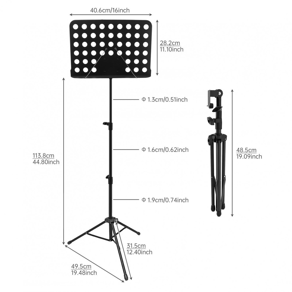 Portable Music Stand Foldable Height Adjustable for Playing Musical Instruments