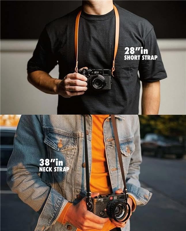 Leather Camera Strap – Split Ring, 28 Inch Neck Shoulder Slim, Vintage Modern...