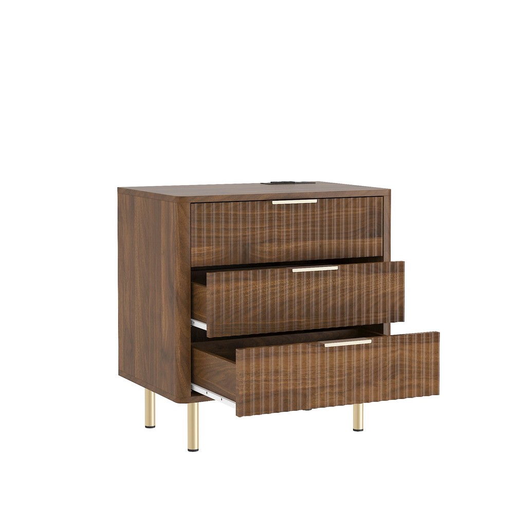 Modern Nightstand Bedside Table Side End Table w/Storage Cabinet & Night Light
