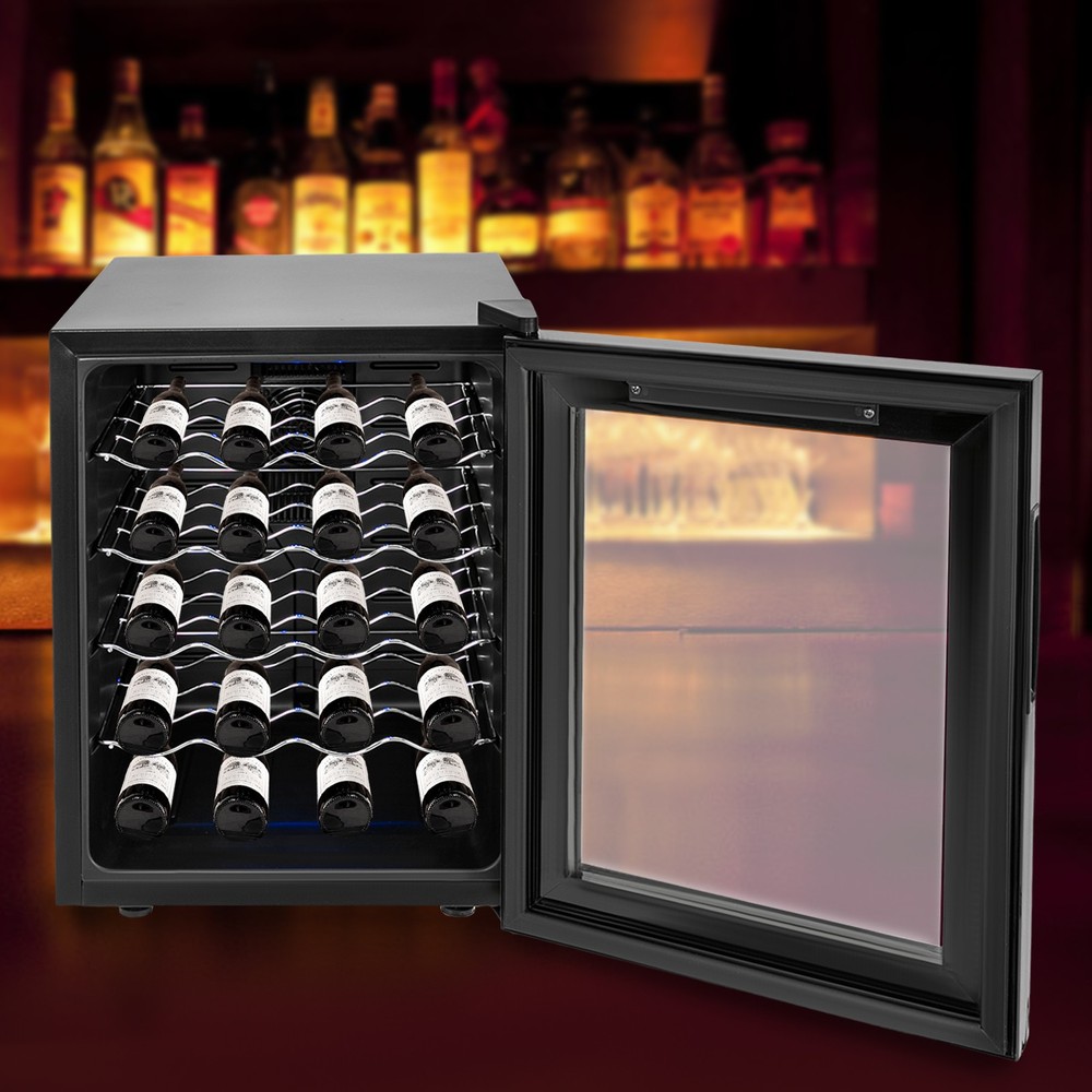 Black Wine Fridge 48L 20-Bottles Small Wine Cooler Rectangular Wine Cellar 110V