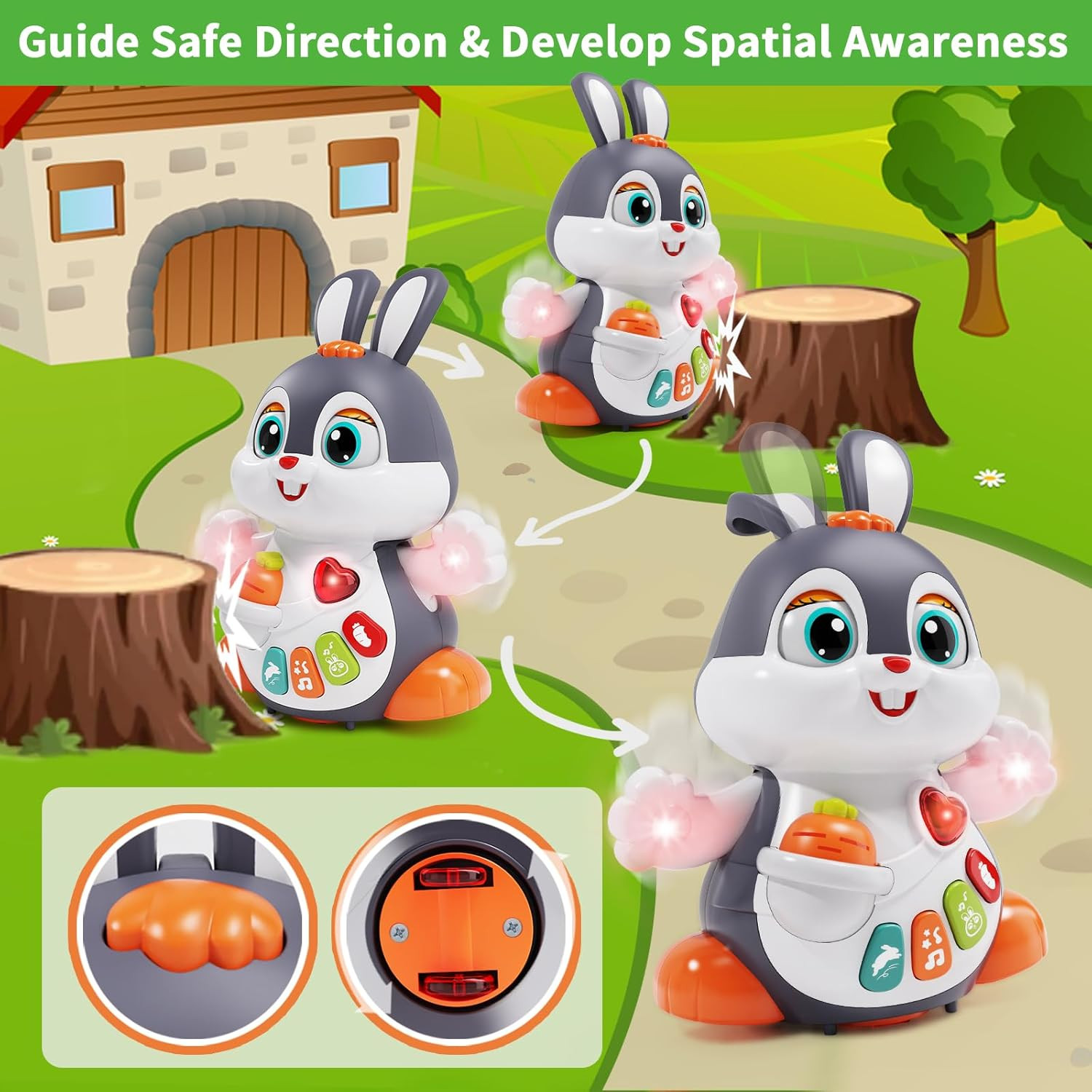 Baby Musical Easter Bunny Toy Dancing Crawling Tummy Time Toys, Light up Infant