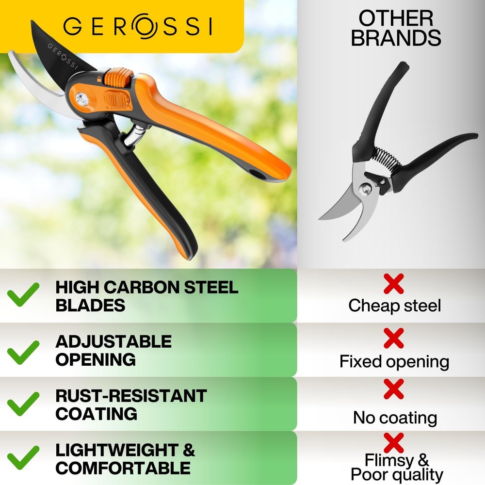 Bypass Pruning Shears with Ultra Sharp Blades - Premium Pruners w/Adjustable ...