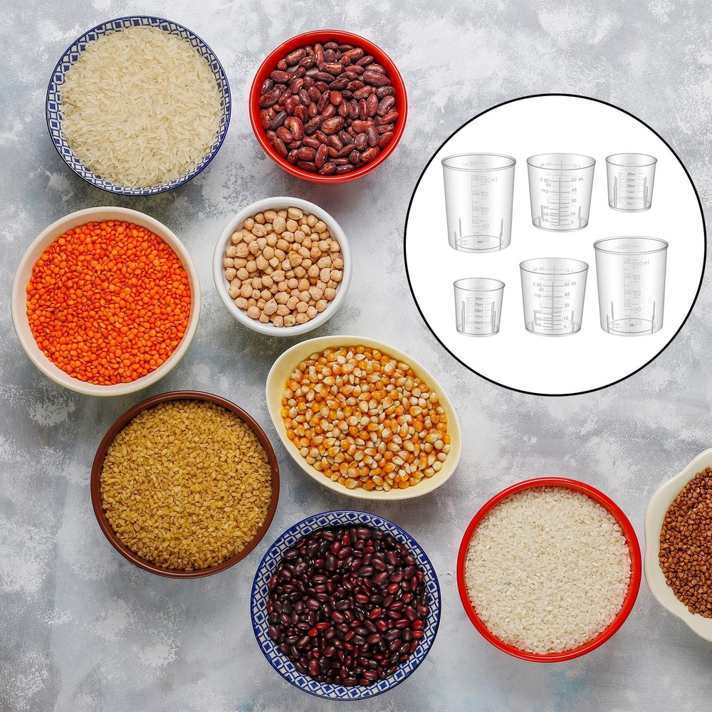 6 Pack Plastic Graduated Cup Set 30ml /60ml(2 oz)/100ml Clear Samll,