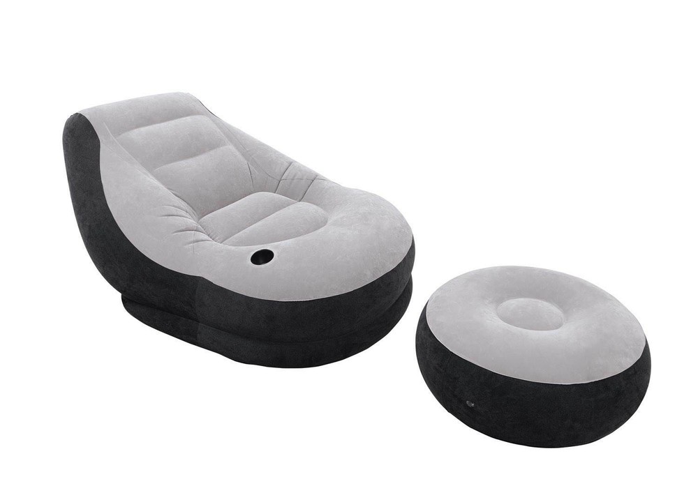Intex Inflatable Corner Living Room Neutral Sectional Sofa & Lounge Chair Set