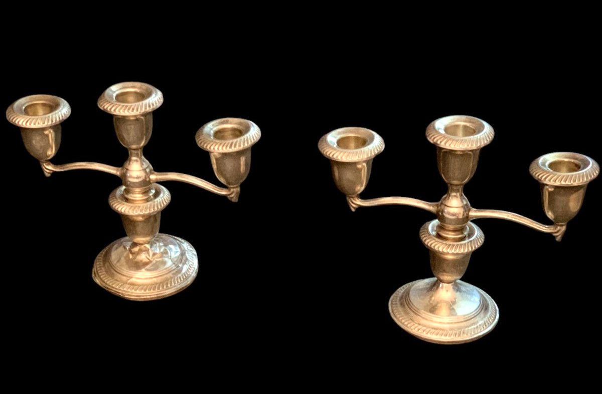 Sterling Silver Weighted "735" 3 Arm Candlestick Candelabra PAIR* HALLMARK