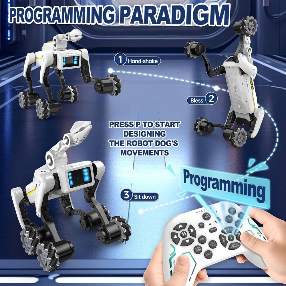 Smart Robot Dog with Wheels, 30+ Bionic Actions, Voice & Remote Control, Program