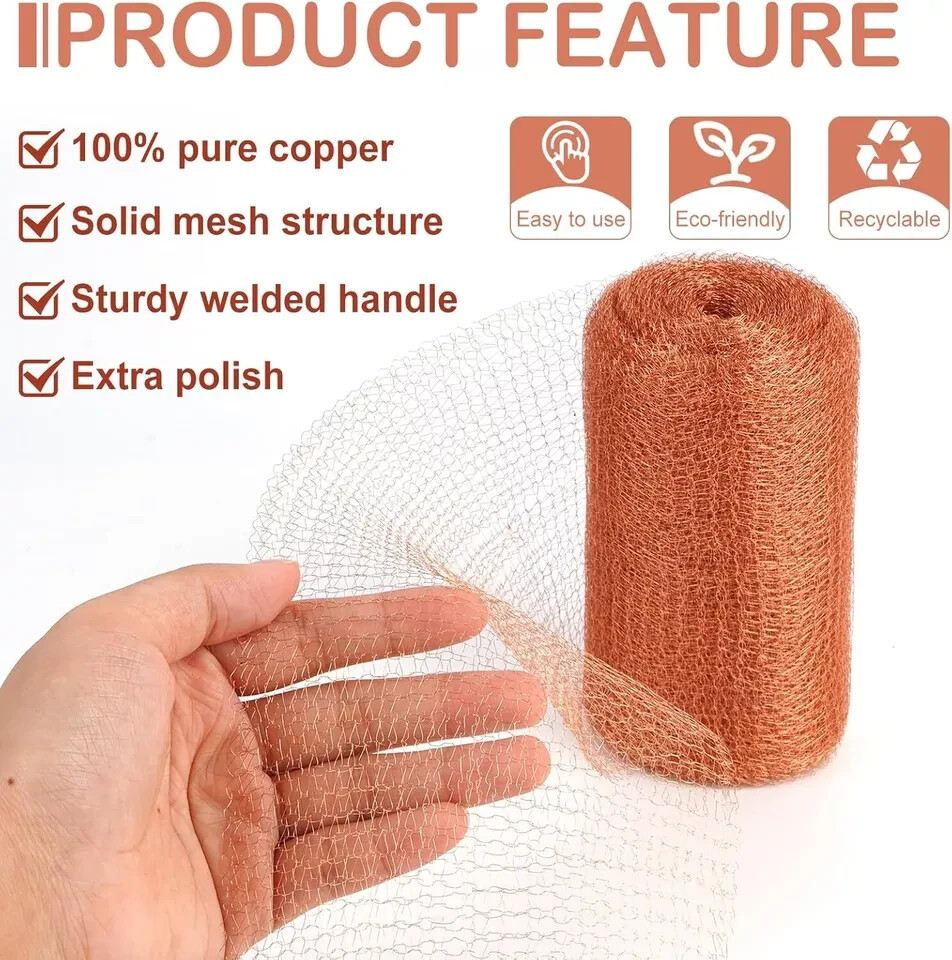 Copper Mesh Rodent Control, Rustproof Copper Mesh Roll with Scissors & Packing