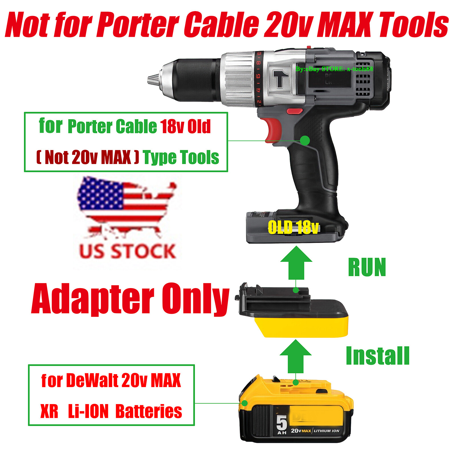 1x Adapter Suitable for Porter Cable 18v Old Tool To for Dewalt 20V XR Batteries