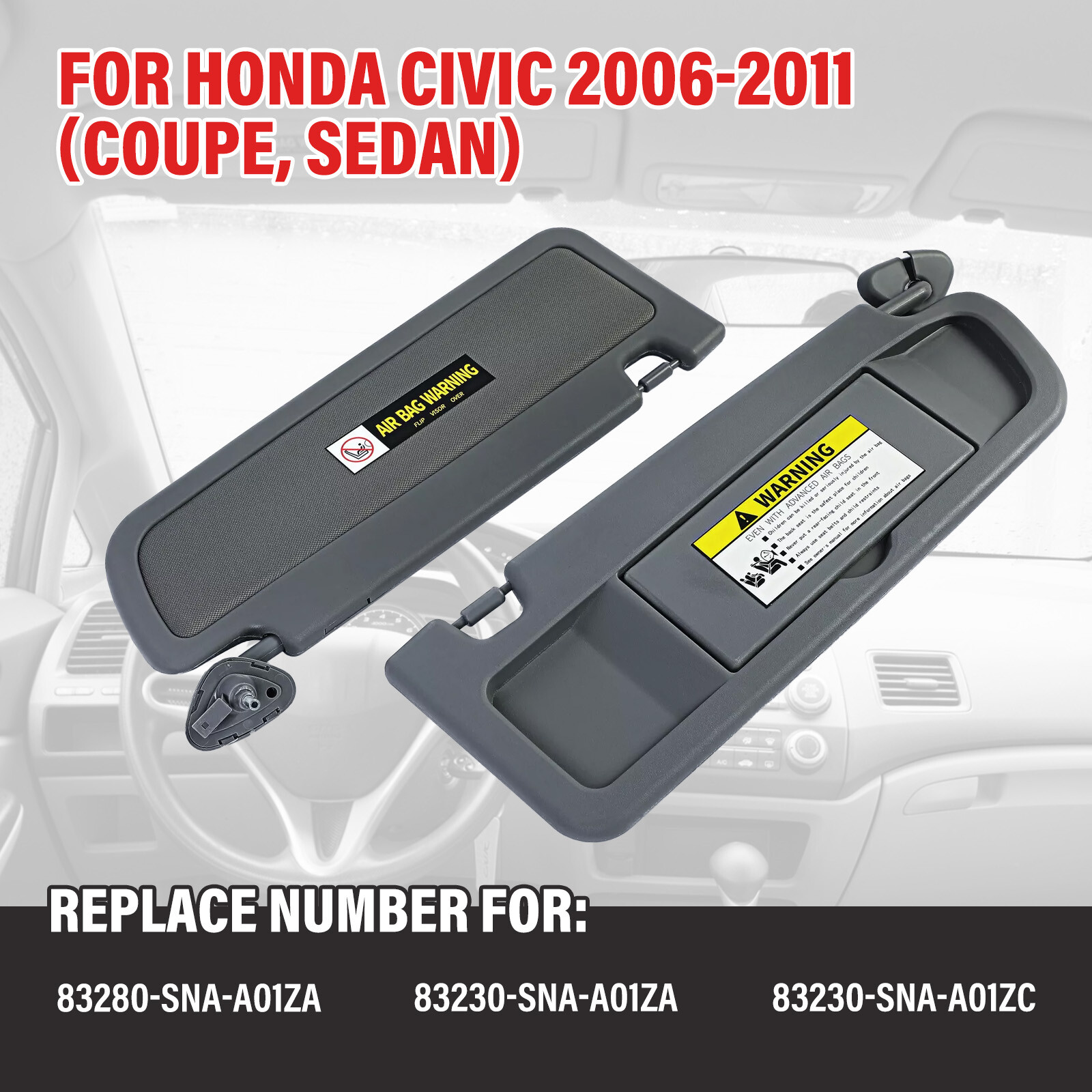 Atlas Gray 1Pair Of Sun Visor For Honda Civic 2006-2008 Shield Left & Right