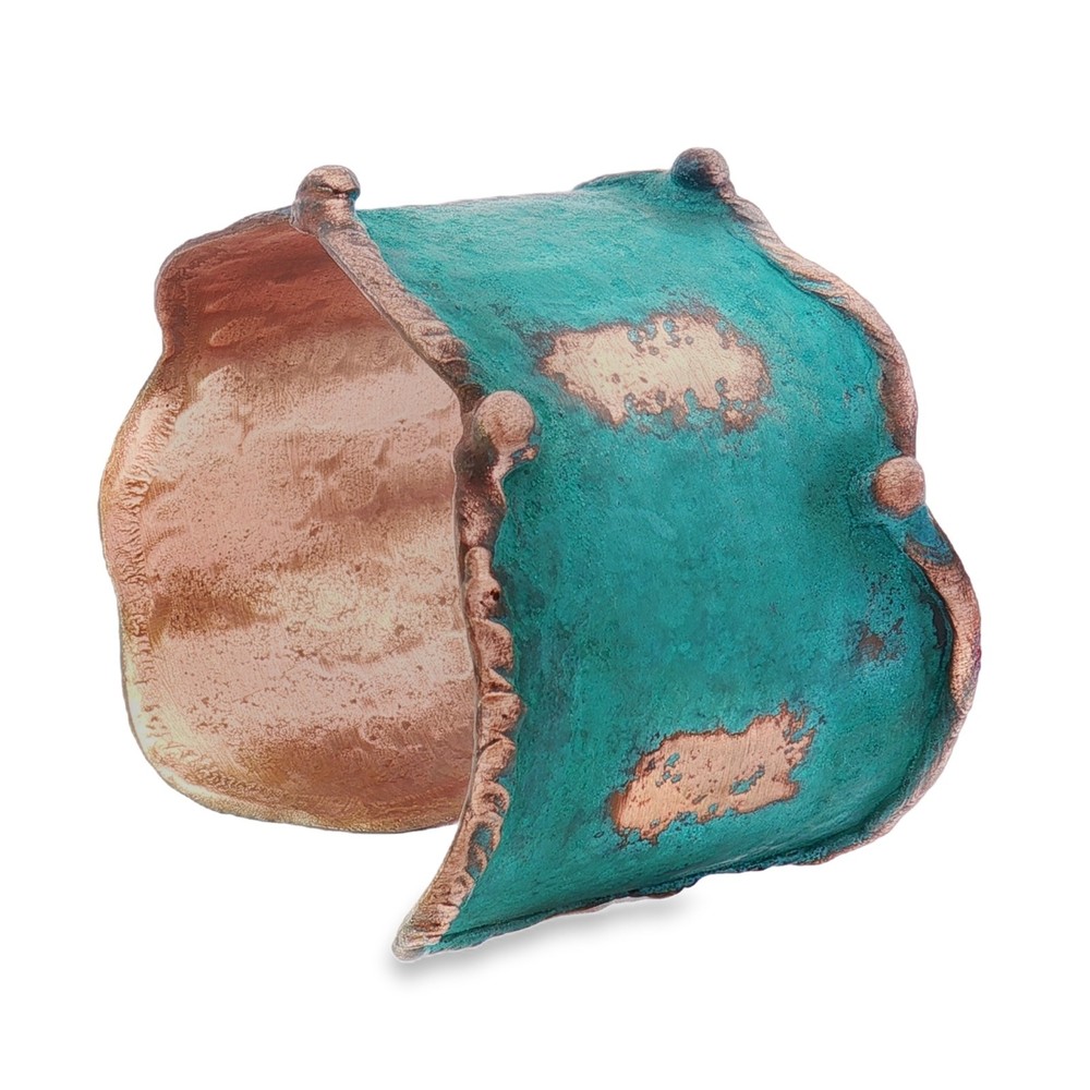 Solid Copper Rustic Patina Cuff Bracelet With Molten Edging & Verdigris Patina