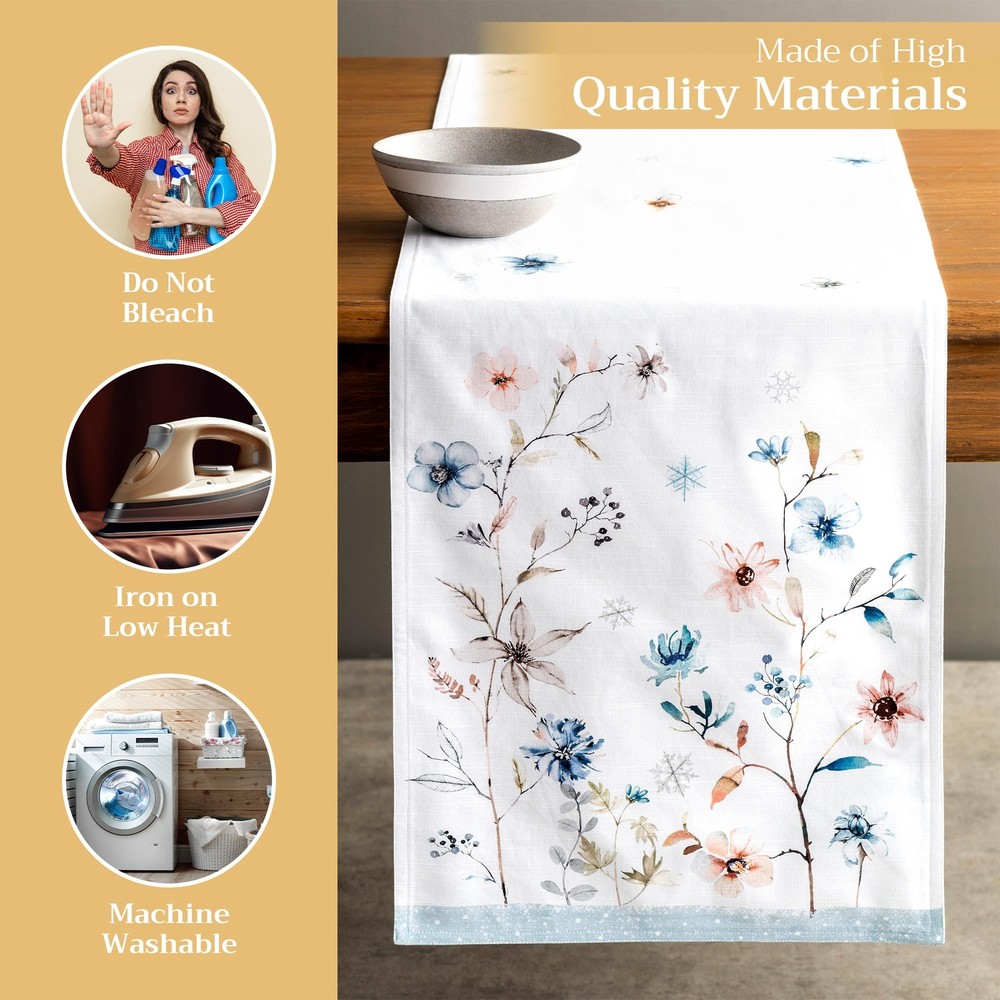 14.50"x72" Ice Florals 100% Cotton Double Layer Table Runner Decorative