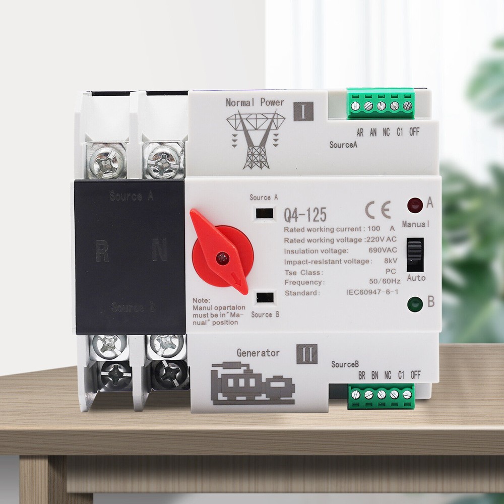 Dual Power 100A Automatic Transfer Switch 2P for Generator Use
