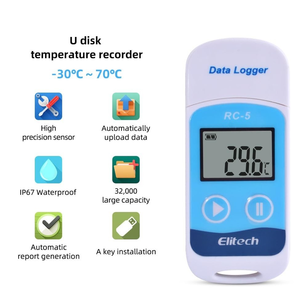 RC5 Mini USB Temperature Data Logger, Temp Recorder Internal Sensor PDF&CSVBer...
