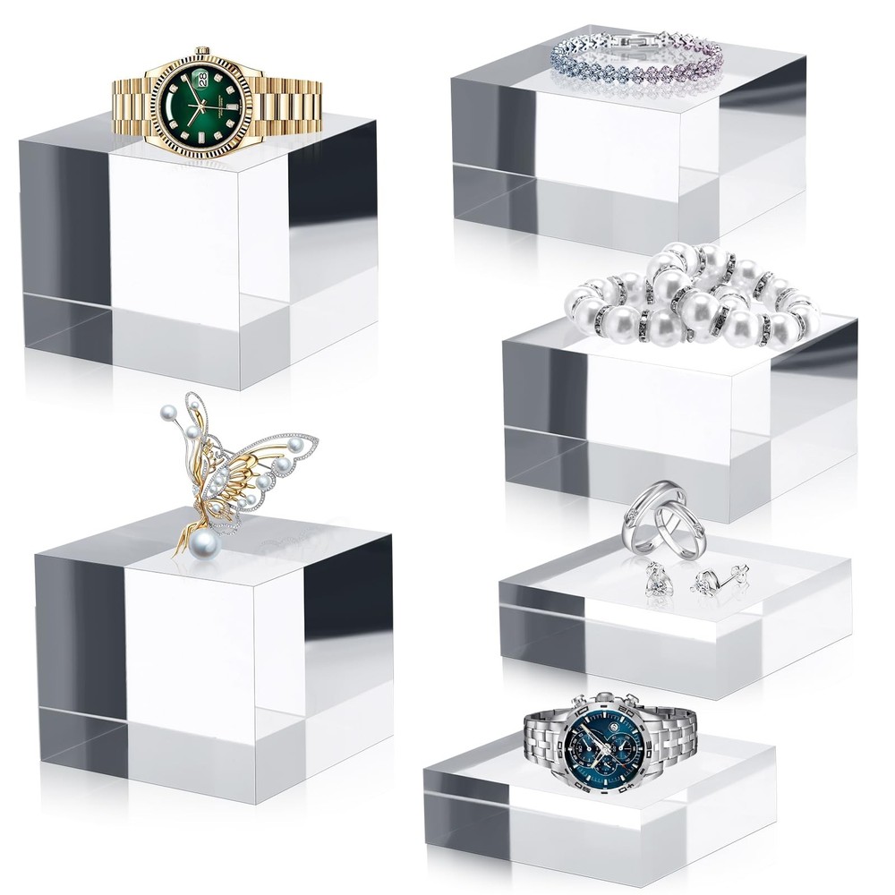 Acrylic Risers Stand Display Block Decor Riser 3 Size Decor Clear Polished Ac...