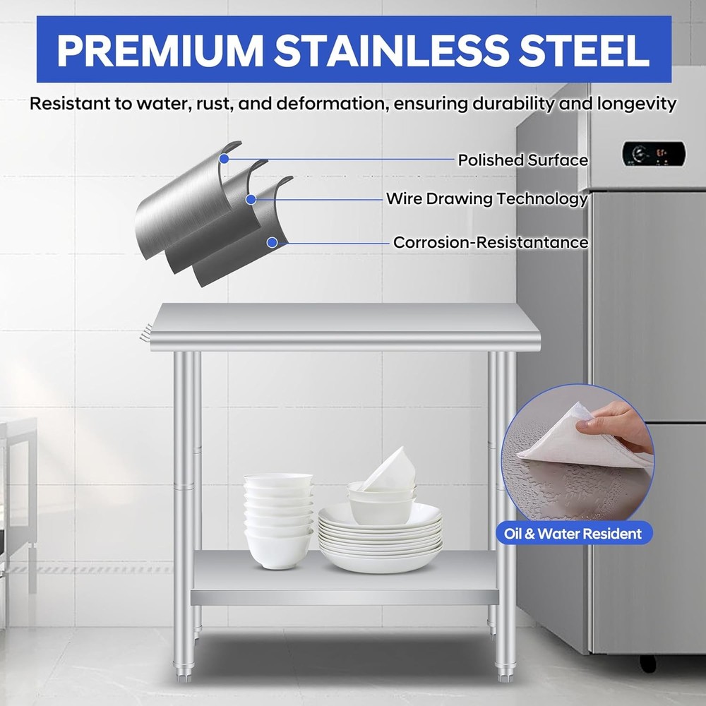 48" Stainless Steel Table – Prep Island, Workshop, Garage, Foldable & Easy Clean