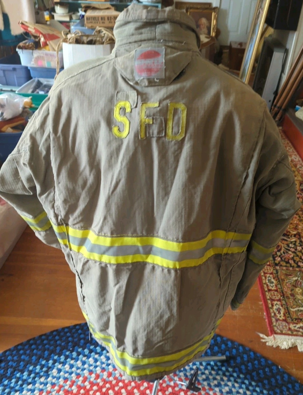 Vintage Retired Firefighter Gear Jacket FIRE COAT USED 44 x 32 Globe