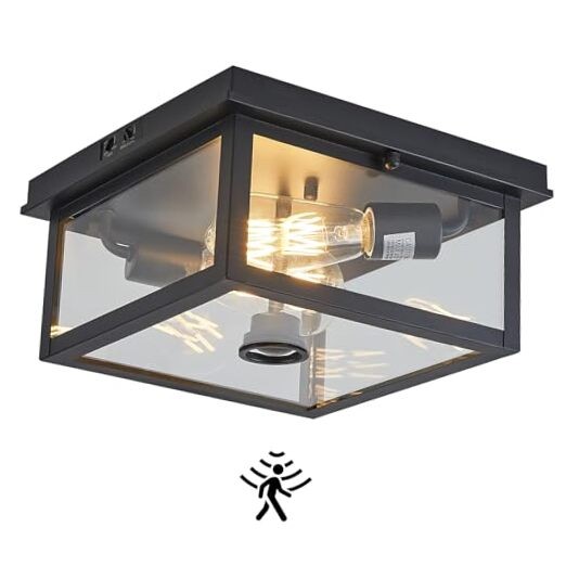 Adjustable Motion Sensor Ceiling Light Fixture Outdoor Large Size 11" Square