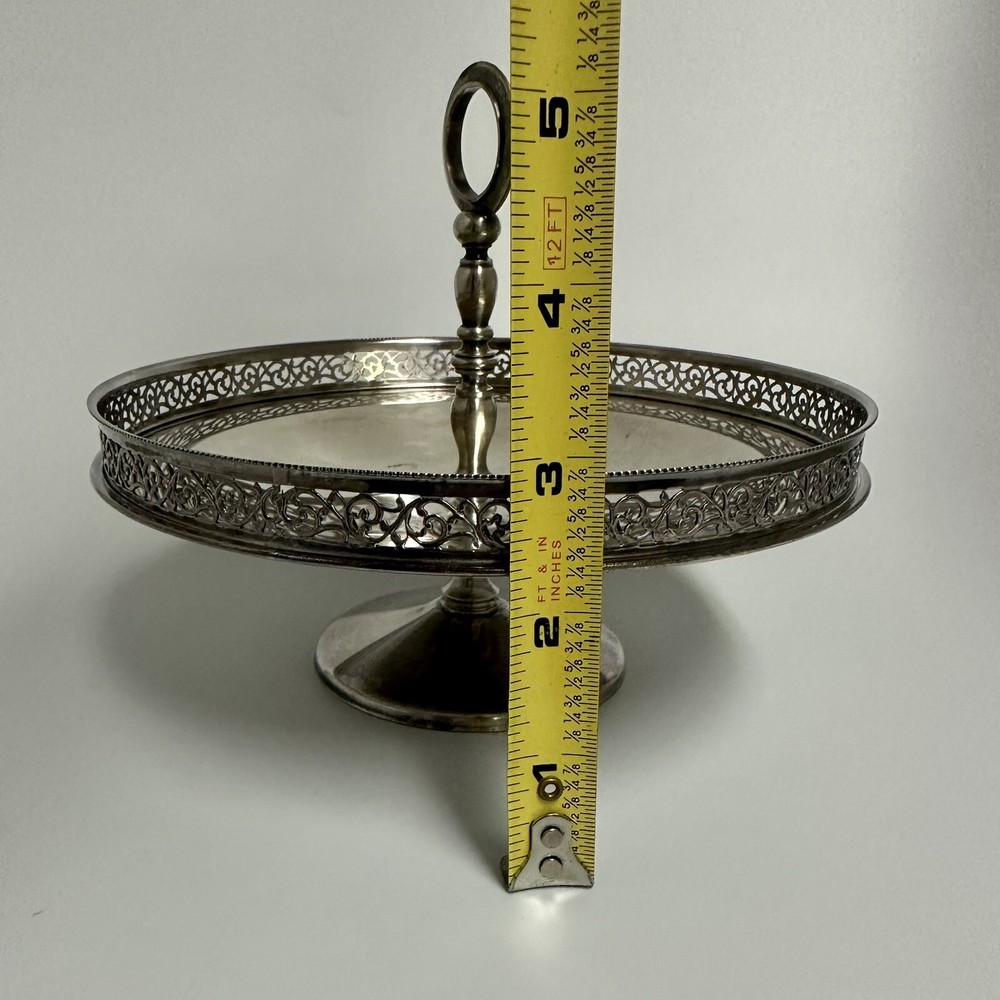 Tidbit Pedestal Footed Server Appetizer Plate Signed PM Silver Plate Italy