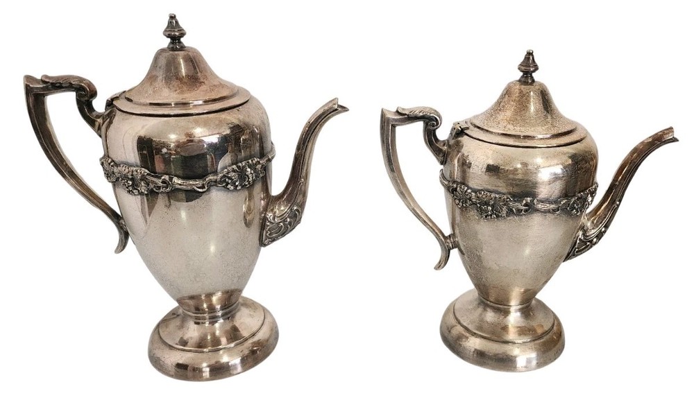 Vintage Shedfield Silver Plate 2 Piece Tea /Coffee Set In Grape Vine Design