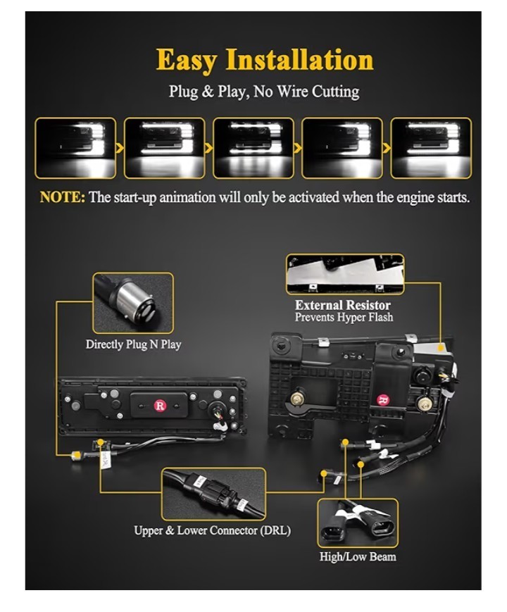 PARTSam LED Headlights Assembly DOT Approved with Start Animation DRL Sequent...