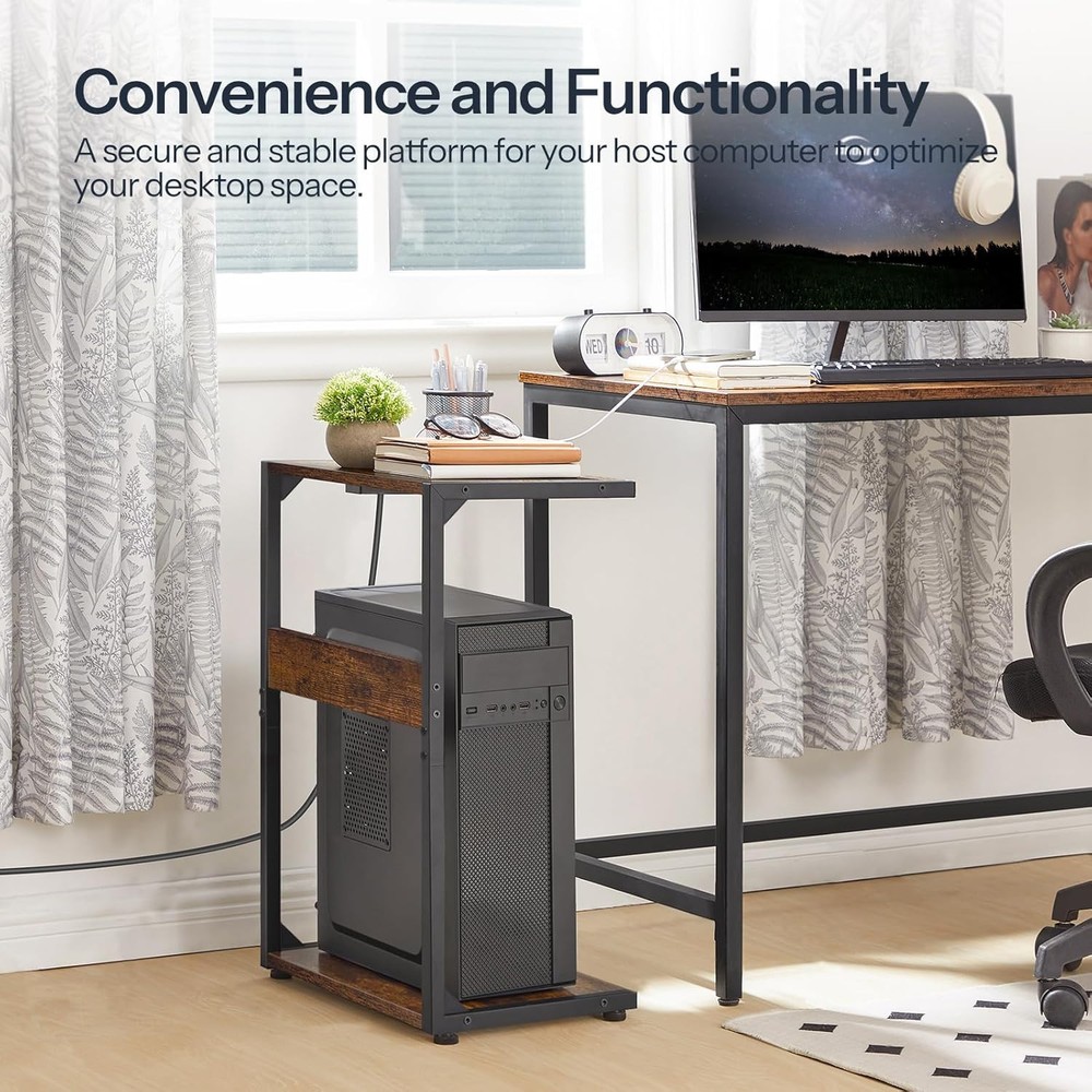 HOOBRO Computer Tower Stand, PC Stand with Charging Rustic Brown, Black