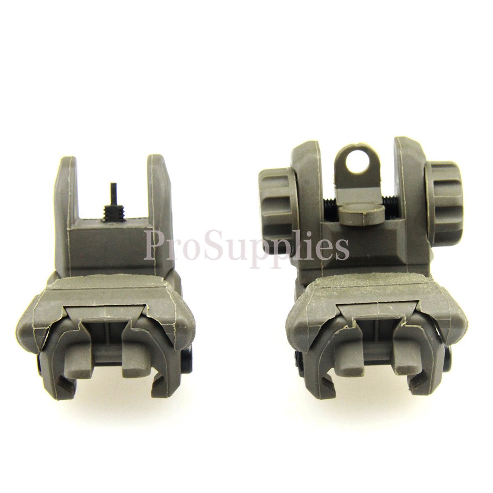 OD Green Polymer Flip Up Folding Auto Deploy Front & Rear BUIS Back Up Sight Set
