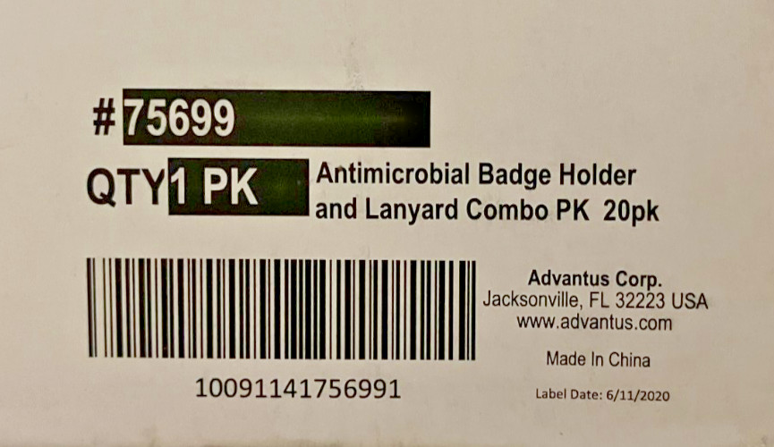 Advantus 75699 Antimicrobial ID & Lanyard Combo, 20-ct