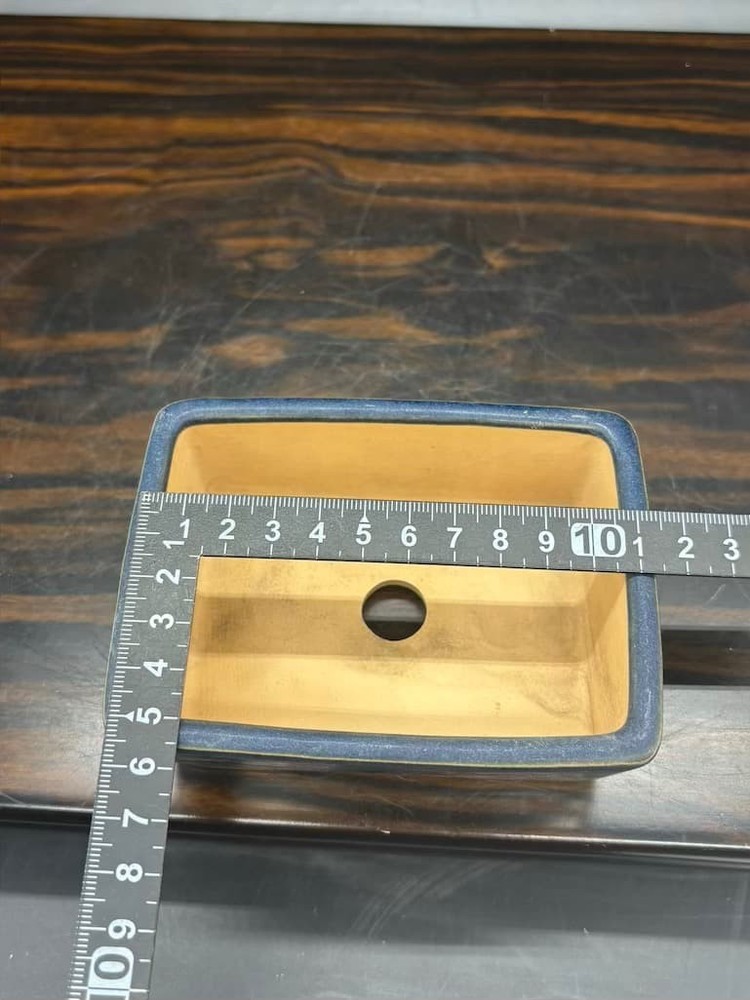 Bonsai Pot Blue Pottery Rectangular Japanese Art Shape Miniature Tree Container