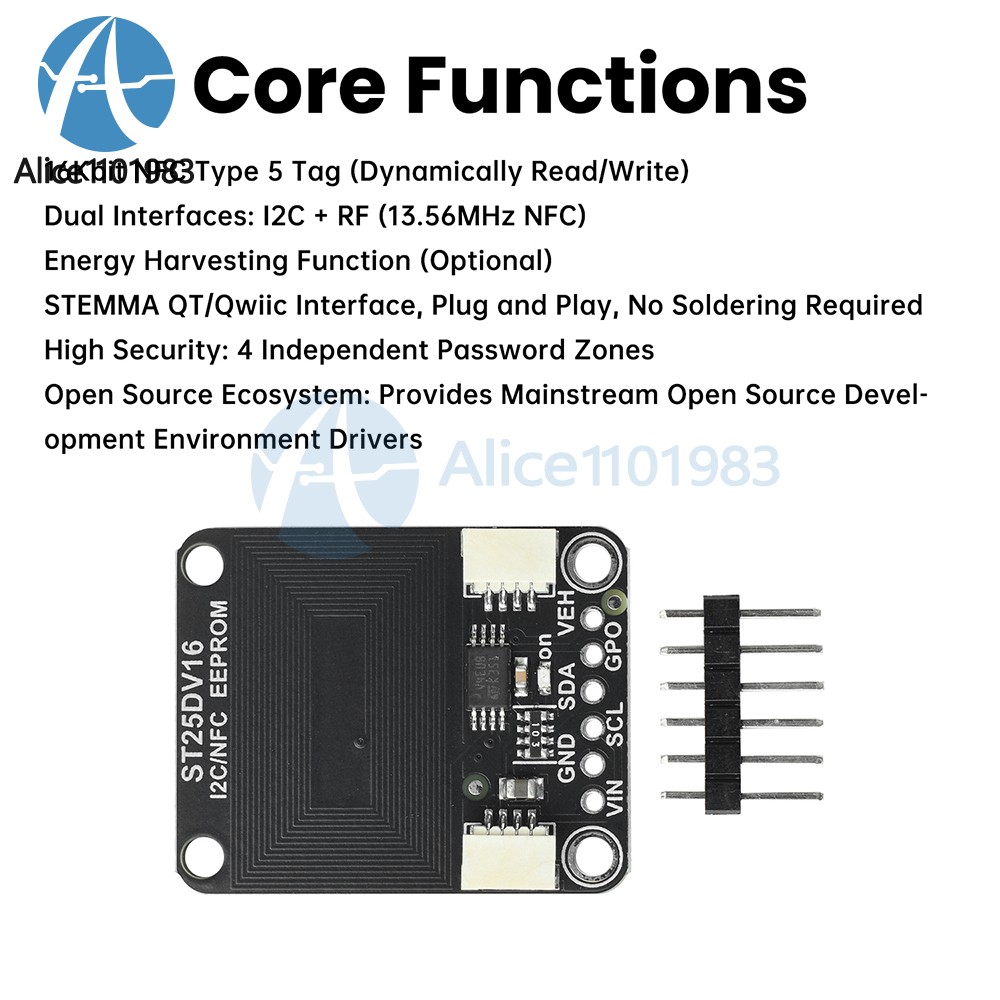 ST25DV16K I2C RFID Dynamic Tag Module Compatible with STEMMA QT/Qwiic Interface