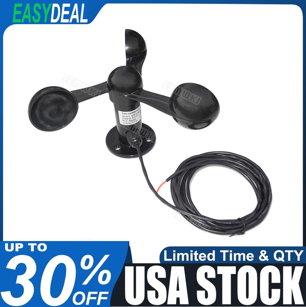 3Cups Polycarbonate Wind Speed Sensor 0-5V Voltage Signal Output Anemometer EL
