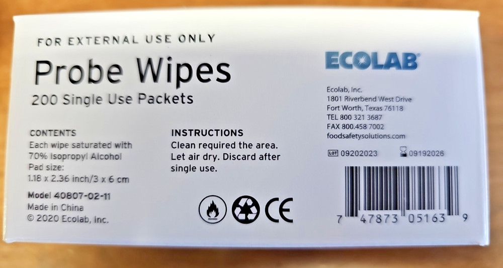 Ecolab Probe Wipes 1000 Single Use Packets Model 40807-02-11
