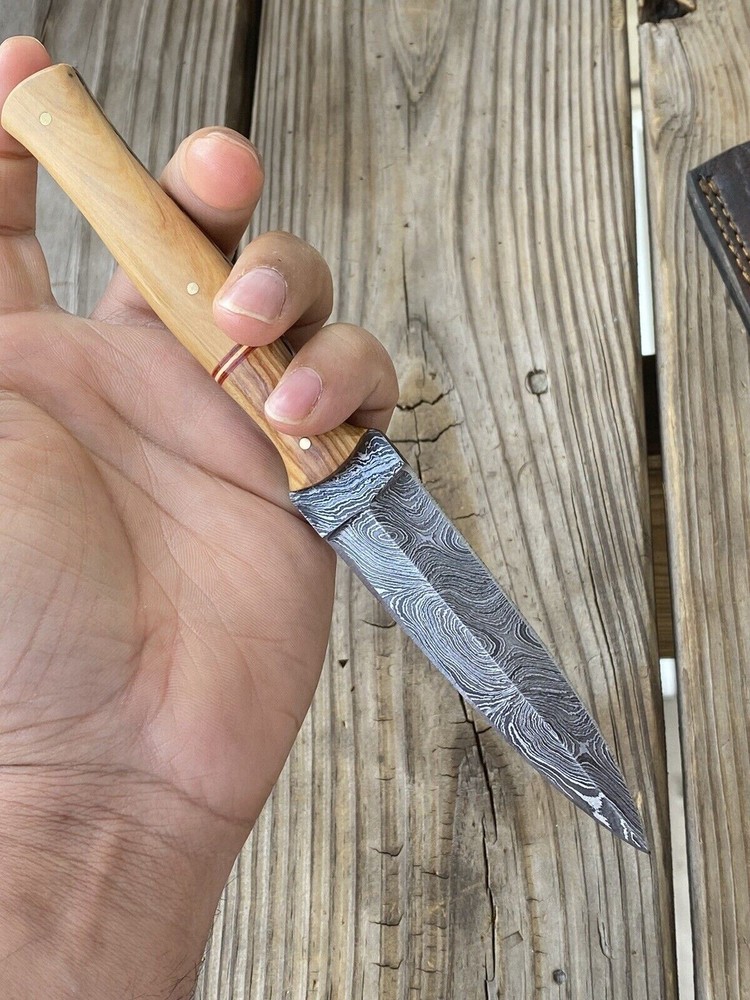 Handmade Damascus Steel double edge fixed dagger blade combat boot knife x86