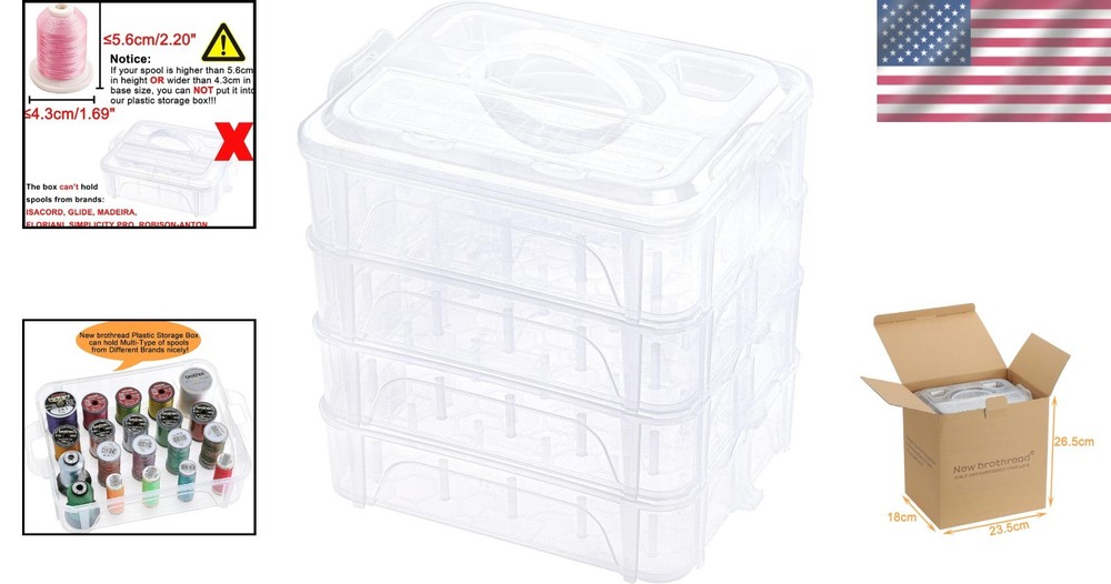 4-Layer Clear Storage Box for 80 Thread Spools - Stackable & Portable