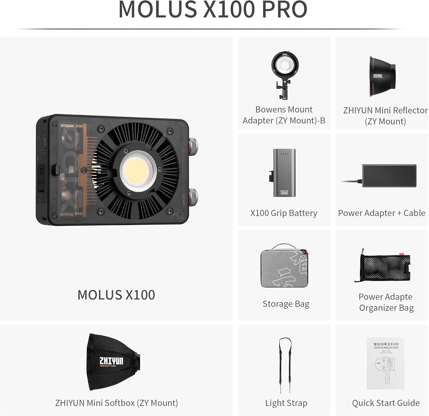MOLUS X100 PRO 100w COB LED Video Light, 2700K-6500K Bi-Color Camera Light with