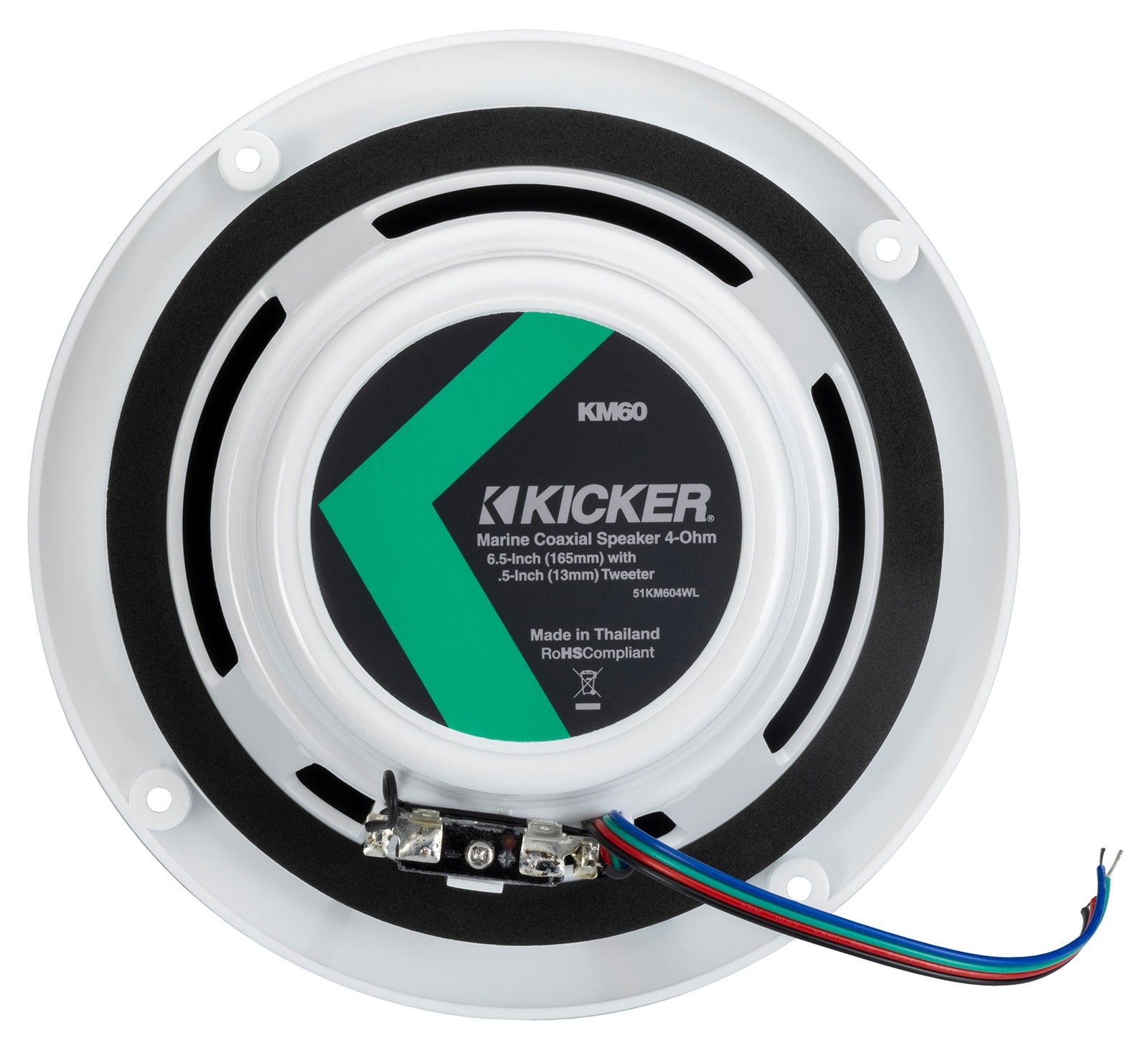 Kicker 51KM604WL KM60 6.5" Marine Speakers w/RGB LEDs, White, 4-Ohm Boat Stereo