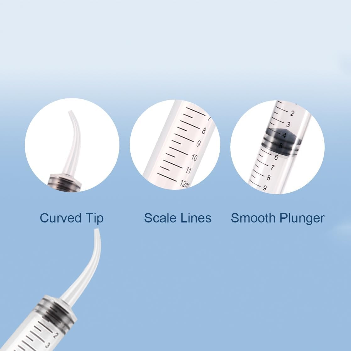 10Pcs Dental Irrigation Syringes Long Curved Tips Syringe Measurement 12CC