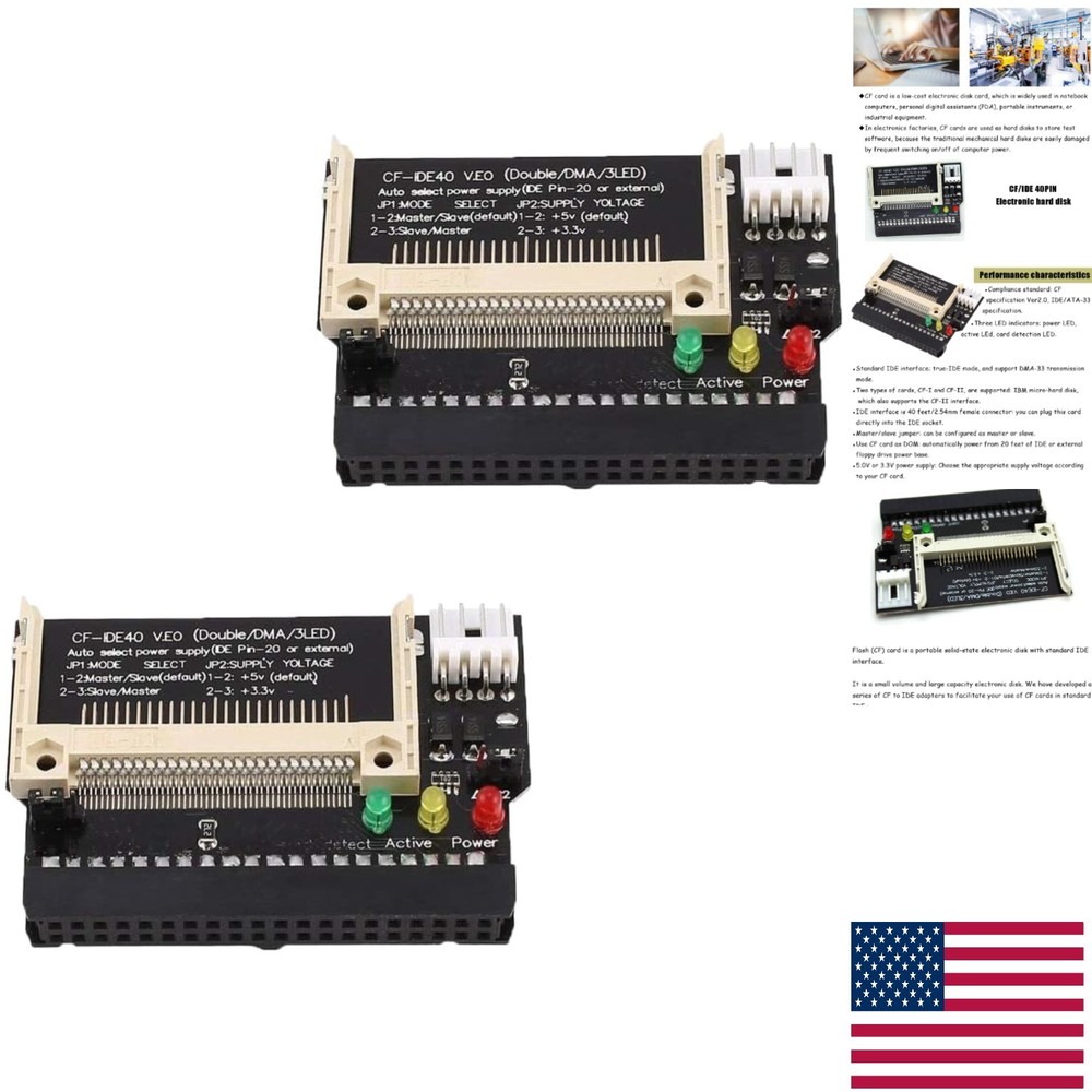 2Pcs Compact Flash Adapter for 3.5' IDE - Silent Operation, High Transfer Rate