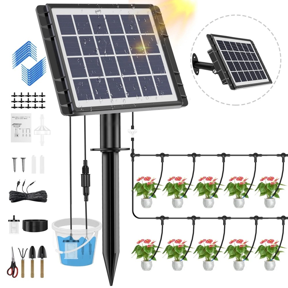 49FT Solar Automatic Drip Irrigation System Kits 15 Plant Watering Timer Garden