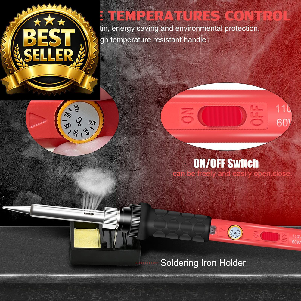 Soldering Kit, 60W Iron, 110V Welding Kit with Ceramic 9-in-1 Basic