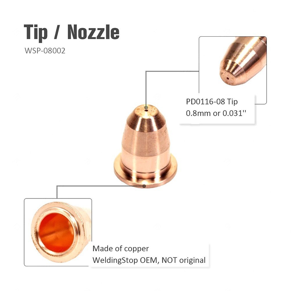 Plasma Torch Electrode 0.8mm 20pcs 48325 WSP-08001 Original Specifications