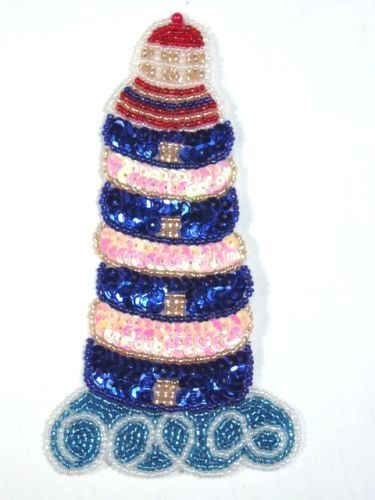 0318 ~ LIGHTHOUSE OCEAN ~ SEQUIN BEADED APPLIQUES ~ 6"