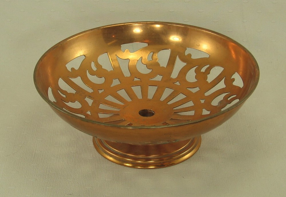 Vtg. Copper Fruit Bowl Dish Manning Bowman Quality Meriden Conn. No 232 Footed